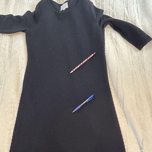 molli Wool Tailored Knit Dress L Dark Navy Midi Maxi 3/4 Sleeve Designer France - Picture 11 of 11